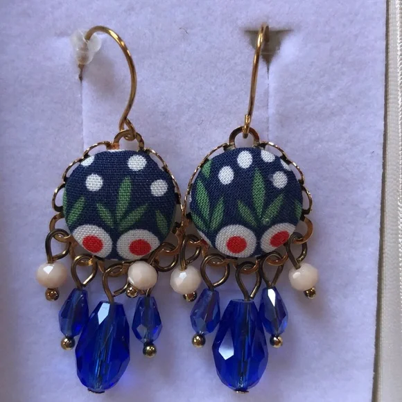 NIB Blue Made in Israel earrings jewel and fabric Gold - Picture 1 of 5